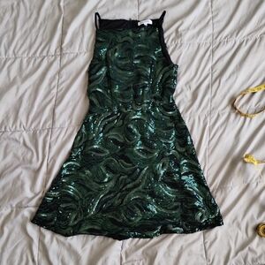 Green Sequin Sz 7 Cocktail Dress Spaghetti Strap